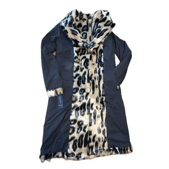 New! Rachel‎ Roy faux fur Animal leopard print reversible coat jacket small - Picture 4 of 13
